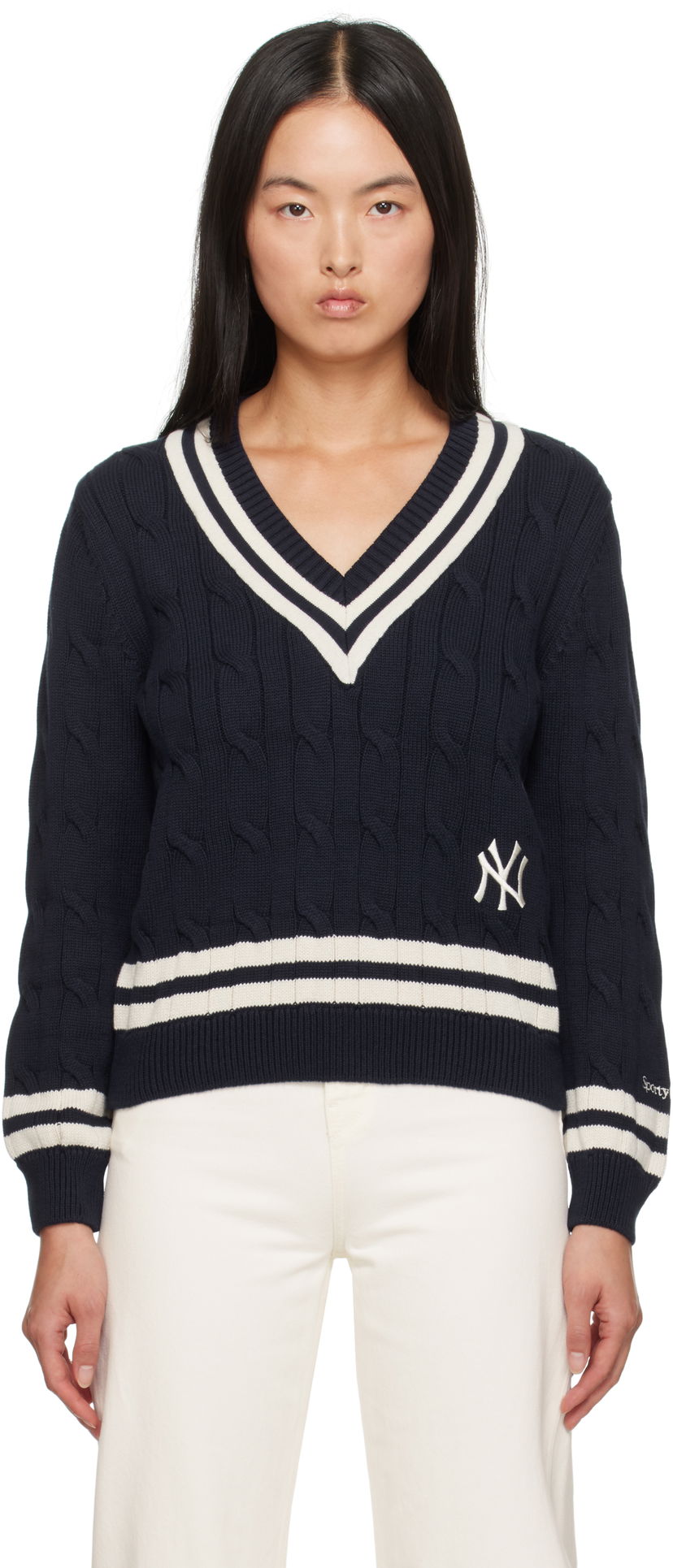 Sweater Sporty & Rich '47 Edition Yankees Serif Cable Knit Sweater Mørkeblå | WS011505631BL32