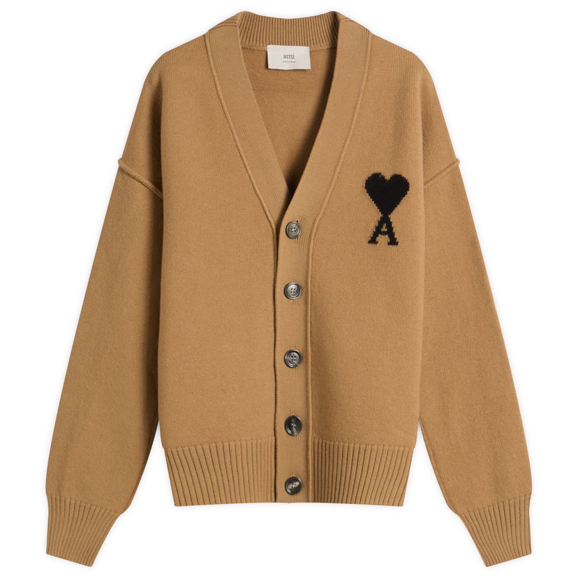 Sweater AMI Men's Merino Wool Knit ADC Cardigan, Size Large Brun | H25UKC367-018-288H25