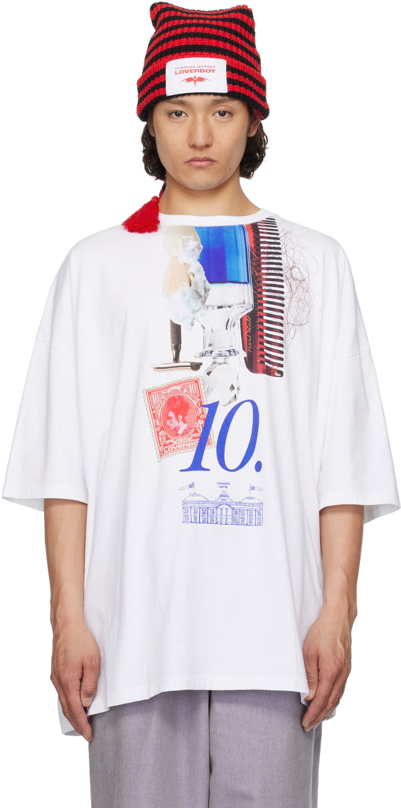 T-shirt Charles Jeffrey Loverboy Charles Jeffrey LOVERBOY Oversized '10' Year Graphic T-Shirt Hvid | 54100601