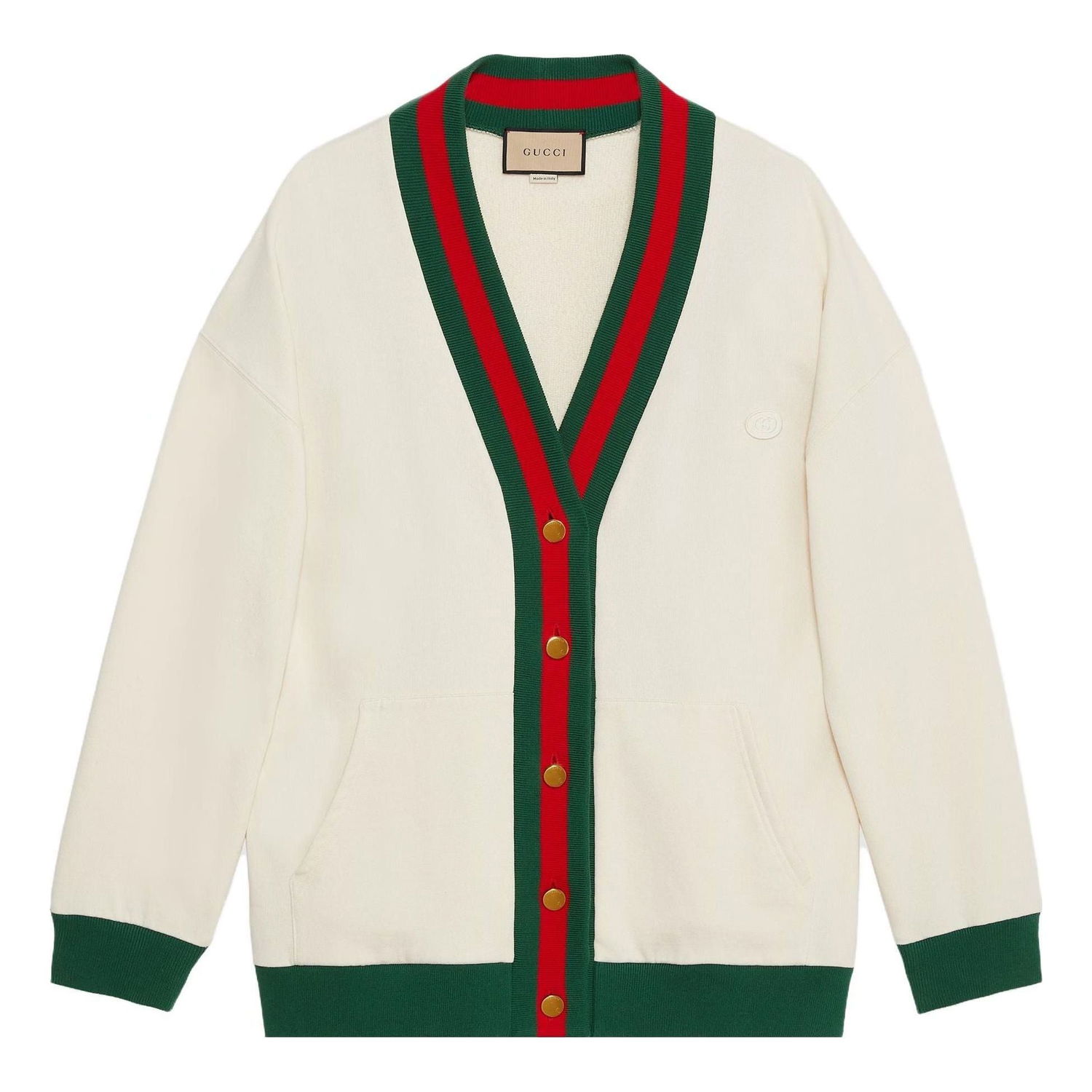 Sweater Gucci Web Trimmed Jersey Cardigan Hvid | 752190-XJFV6-9150, 0