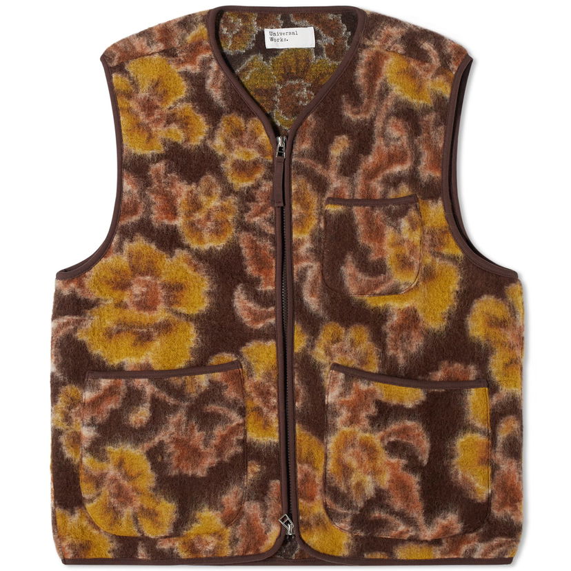 Vest Universal Works Flower Wool Fleece Gilet, Size X-Large Brun | 29413-BRN