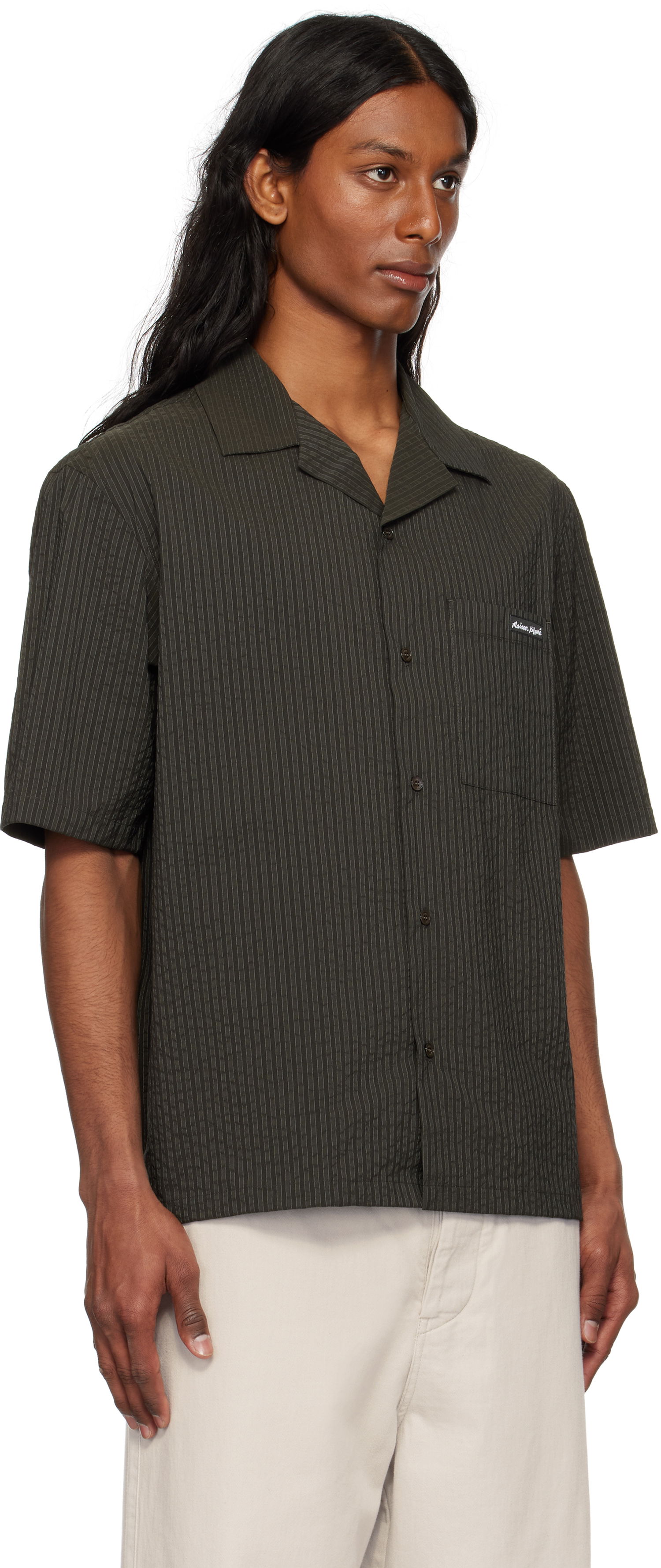 Skjorte MAISON KITSUNÉ Maison Kitsuné Resort Pinstripe Shirt Grøn | OM00421WC5032, 1