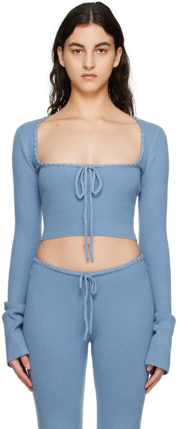 Sweater GUIZIO Guizio Bow Cropped Knit Sweater Blå | DGF22K302_BLU, 0