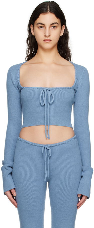 Sweater GUIZIO Guizio Bow Cropped Knit Sweater Blå | DGF22K302_BLU, 0