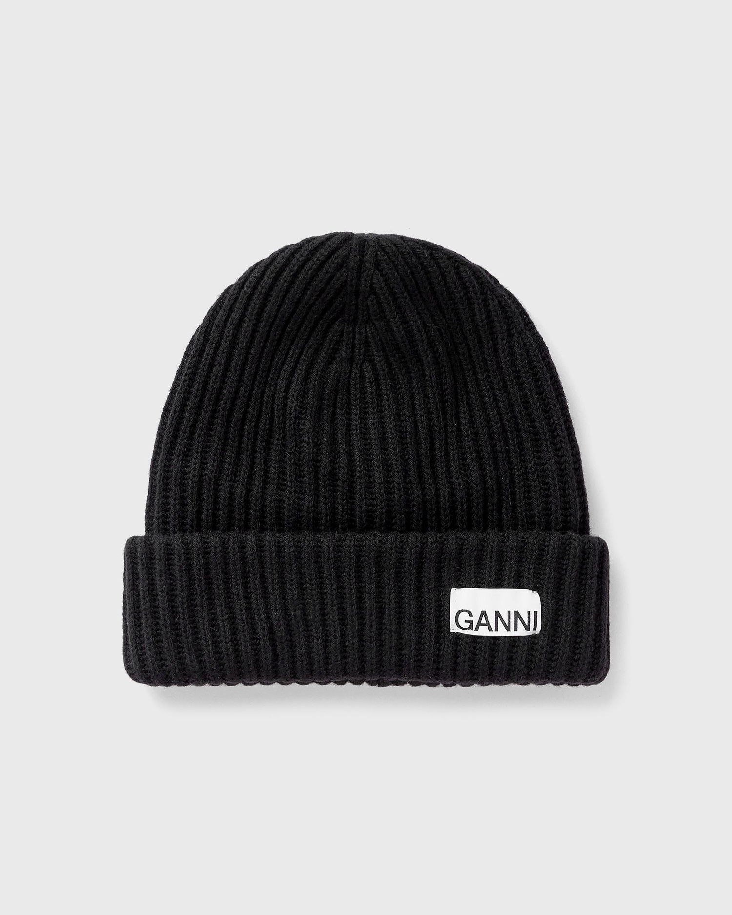 Beanie GANNI Structured Rib Beanie Sort | 5714667416047, 0