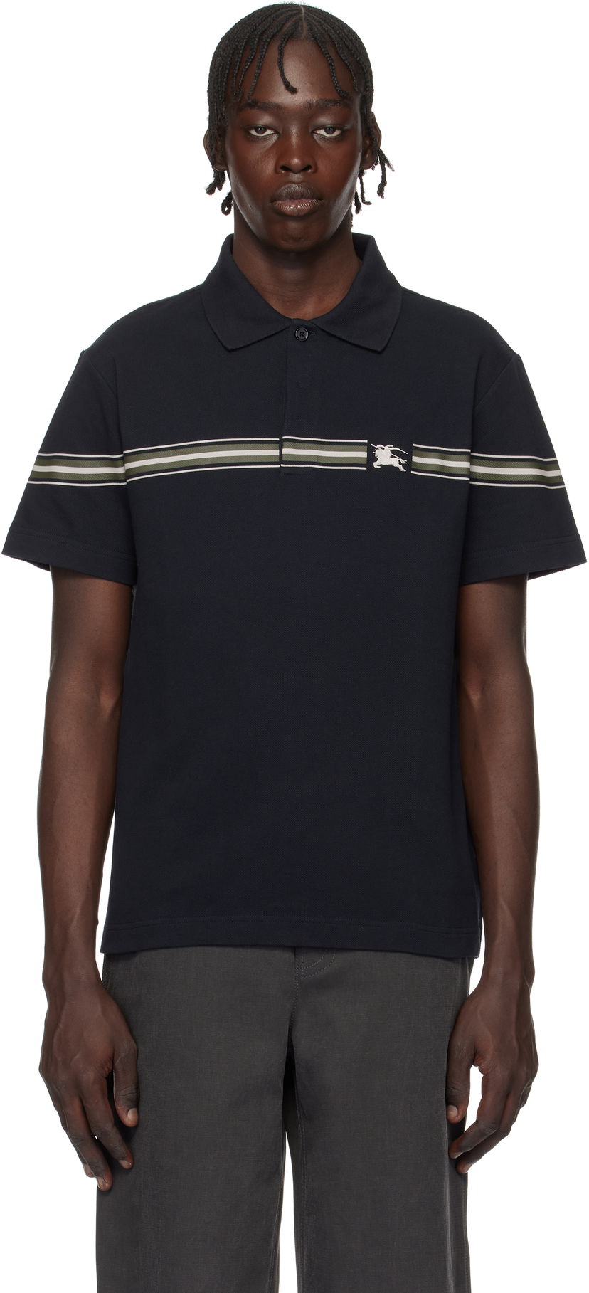 Polo skjorte Burberry Striped Cotton Polo Shirt Sort | 8105139