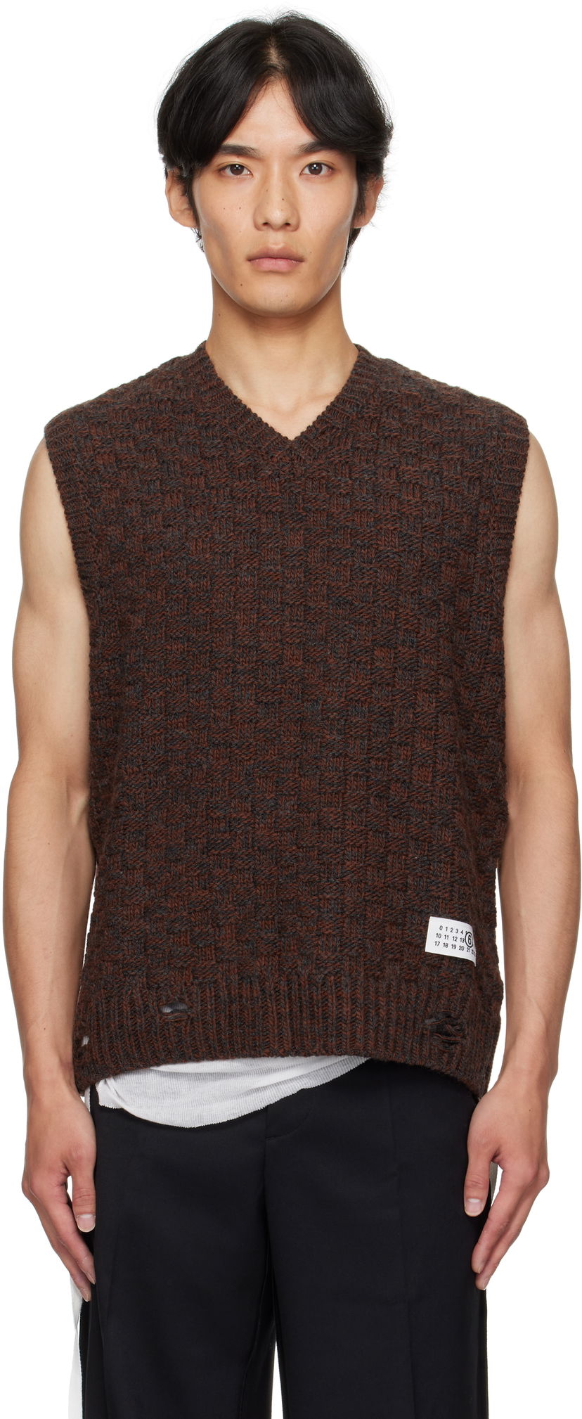 Sweater Maison Margiela MM6 Maison Margiela V-Neck Sweater Vest Brun | SH2FB0026 M13174