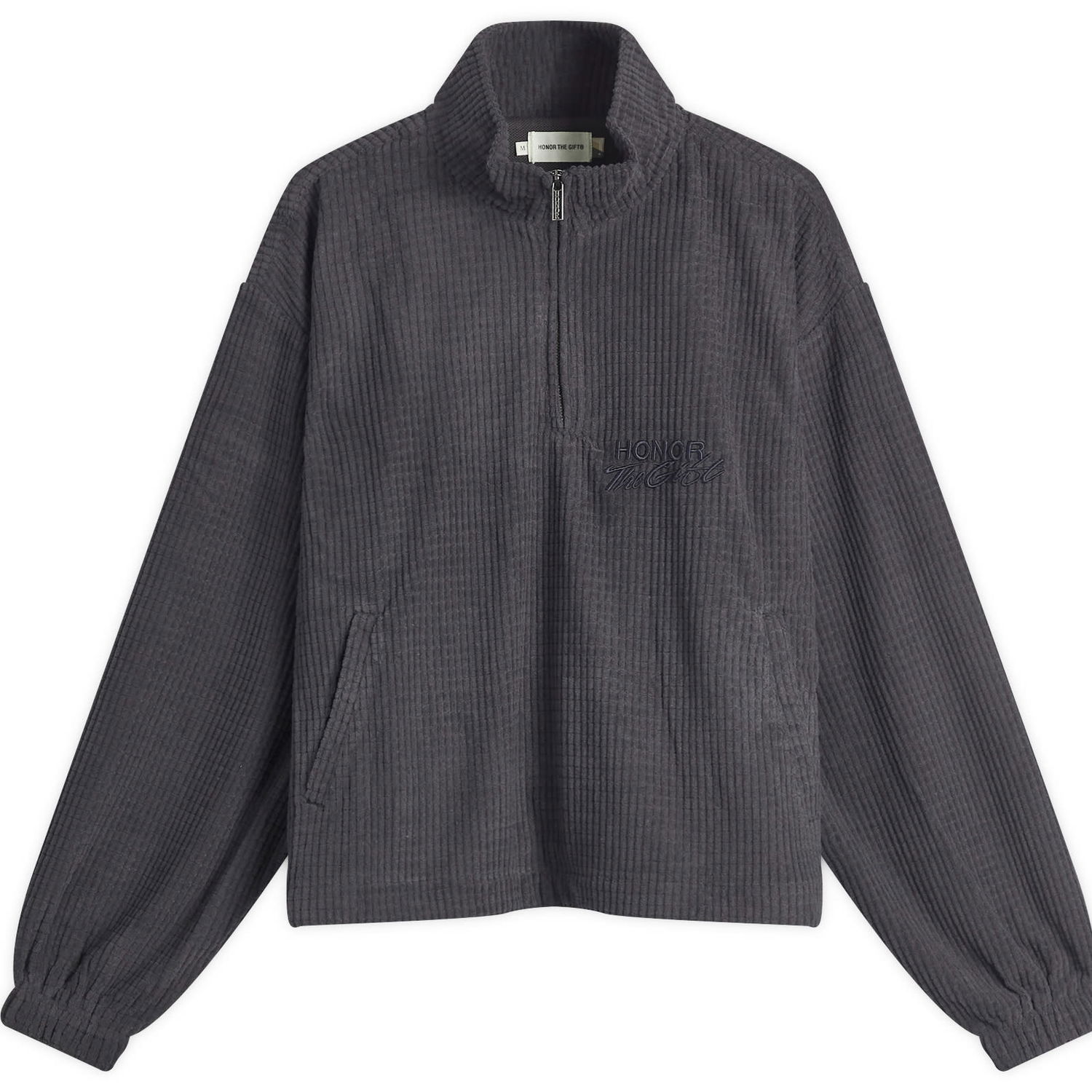 Sweater Honor The Gift Honor The Gift Textured Knit Half Zip Sweatshirt Grå | HTG250162-BLK, 1
