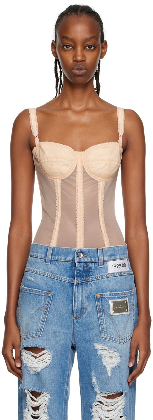 Krop Dolce & Gabbana Beige Kim Kardashian Edition Bodysuit Beige | F7W66T GDC01
