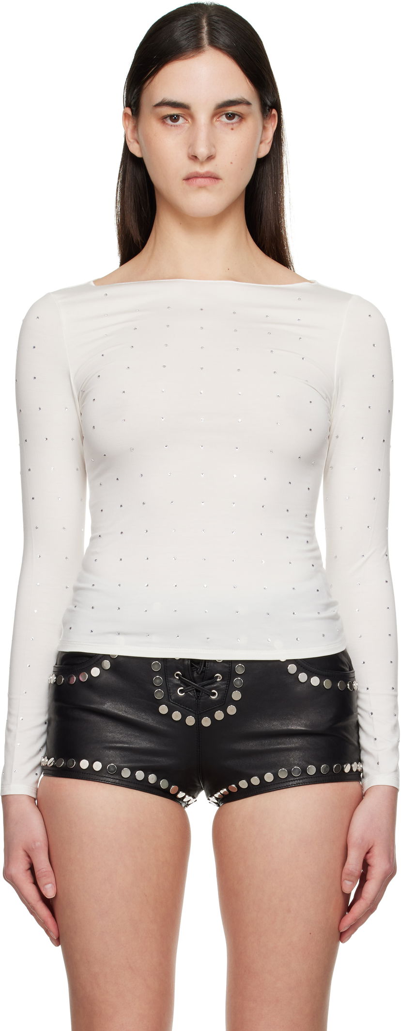 T-shirt Miaou Miaou Amelia Crystal-Embellished T-Shirt Hvid | 7183TJRPEA