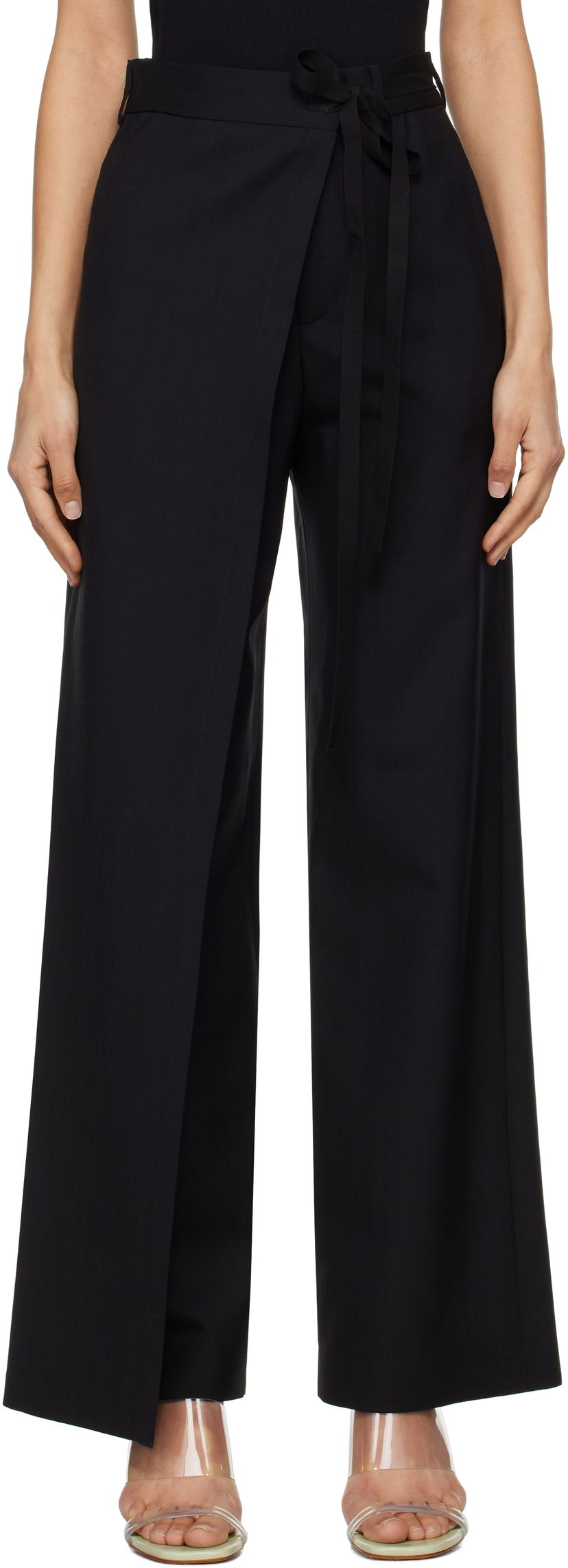 Bukser Maison Margiela MM6 Maison Margiela Tailoring Wool Canvas Tie Trousers Sort | S52KA0518 M35080