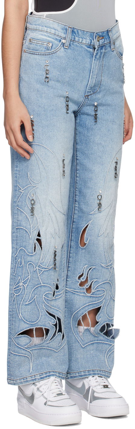 Jeans Feng Chen Wang Feng Chen Wang Phoenix Cutout Jeans Blå | FUS15TR13, 1