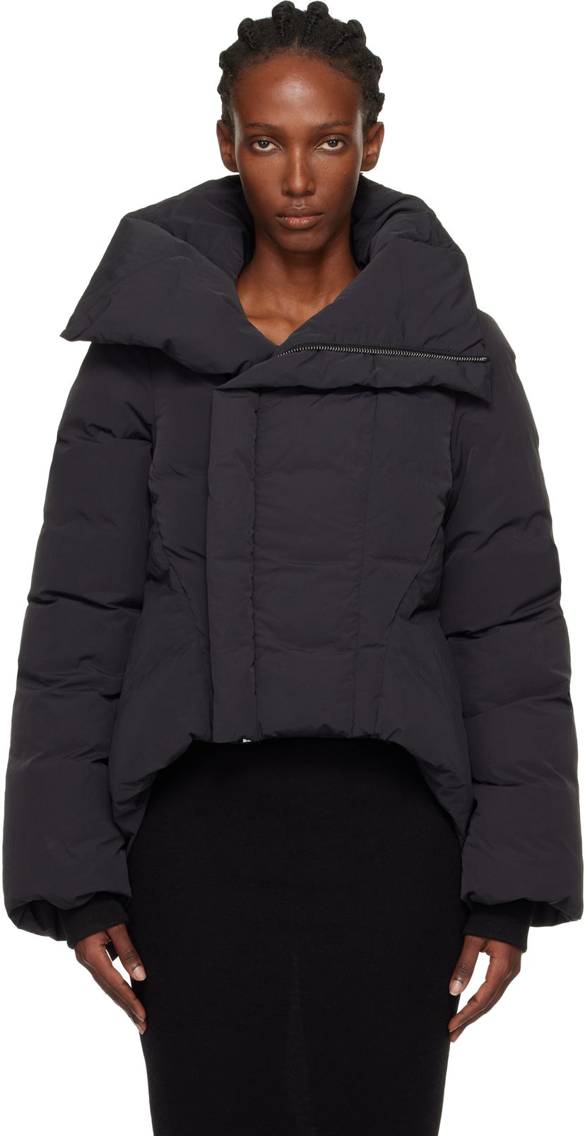 Puffer jakke Rick Owens Rick Owens Concordians Naska Duvet Asymmetric Collar Down Jacket Sort | RP02E4746 MTD1