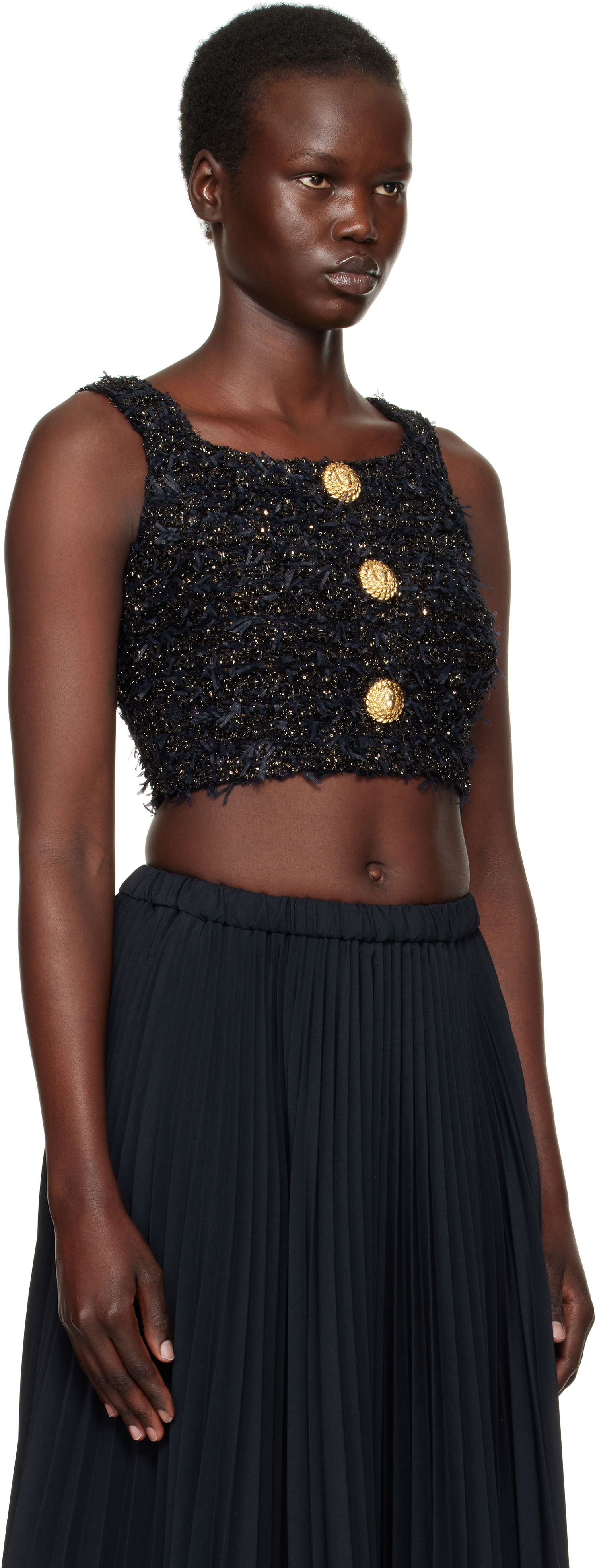 Nederdel Balmain Balmain Tweed Knit Crop Tank Top Sort | EF1AB053KB19, 1