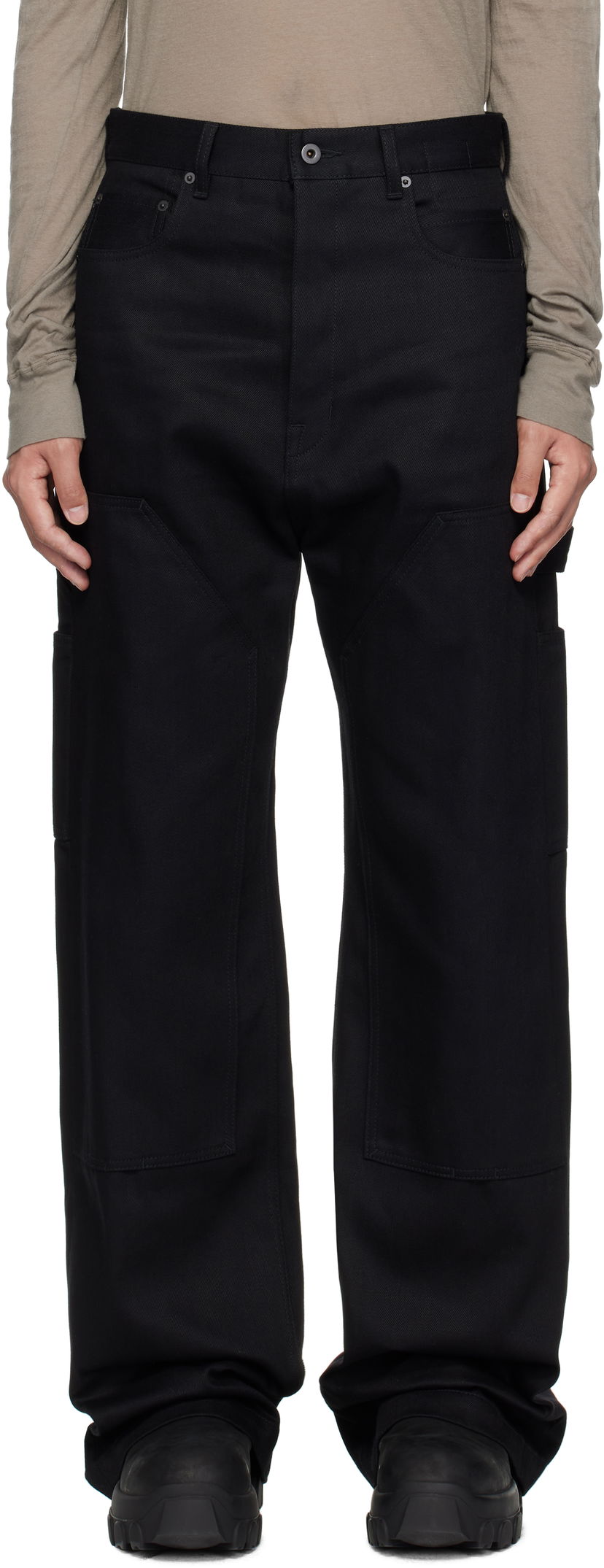 Jeans Rick Owens Rick Owens DRKSHDW Hollywood Double Knee Geth Cut Jeans Sort | DL01E6387 BLKJP