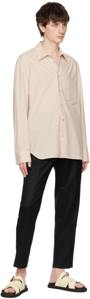 Skjorte Solid Homme Embroidered Long-Sleeve Button-Up Shirt with Flap Chest Pocket Beige | S231SH26, 3