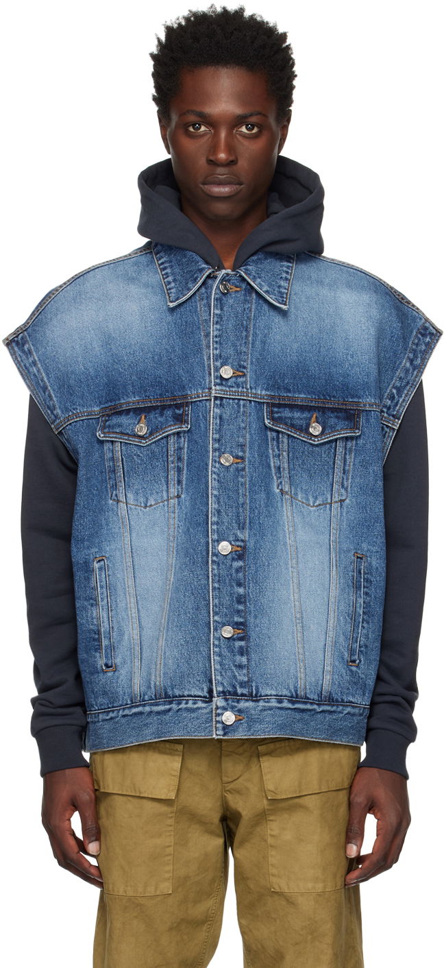 Vest We11done We11done Oversized Trucker Vest Blå | WD-DV3-22-385-U-BL