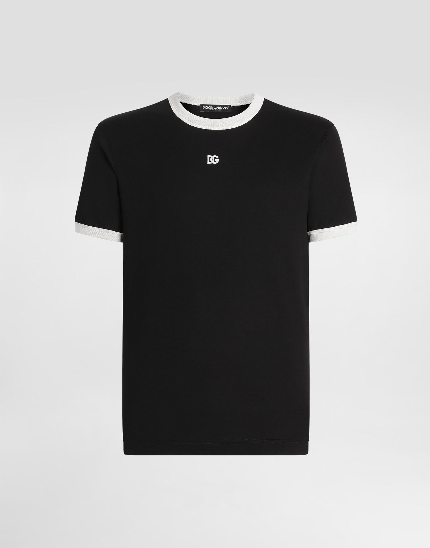 T-shirt Dolce & Gabbana Cotton Ringer T-shirt with DG Logo Embroidery Sort | G8PV1ZG7PJ4N0000, 0