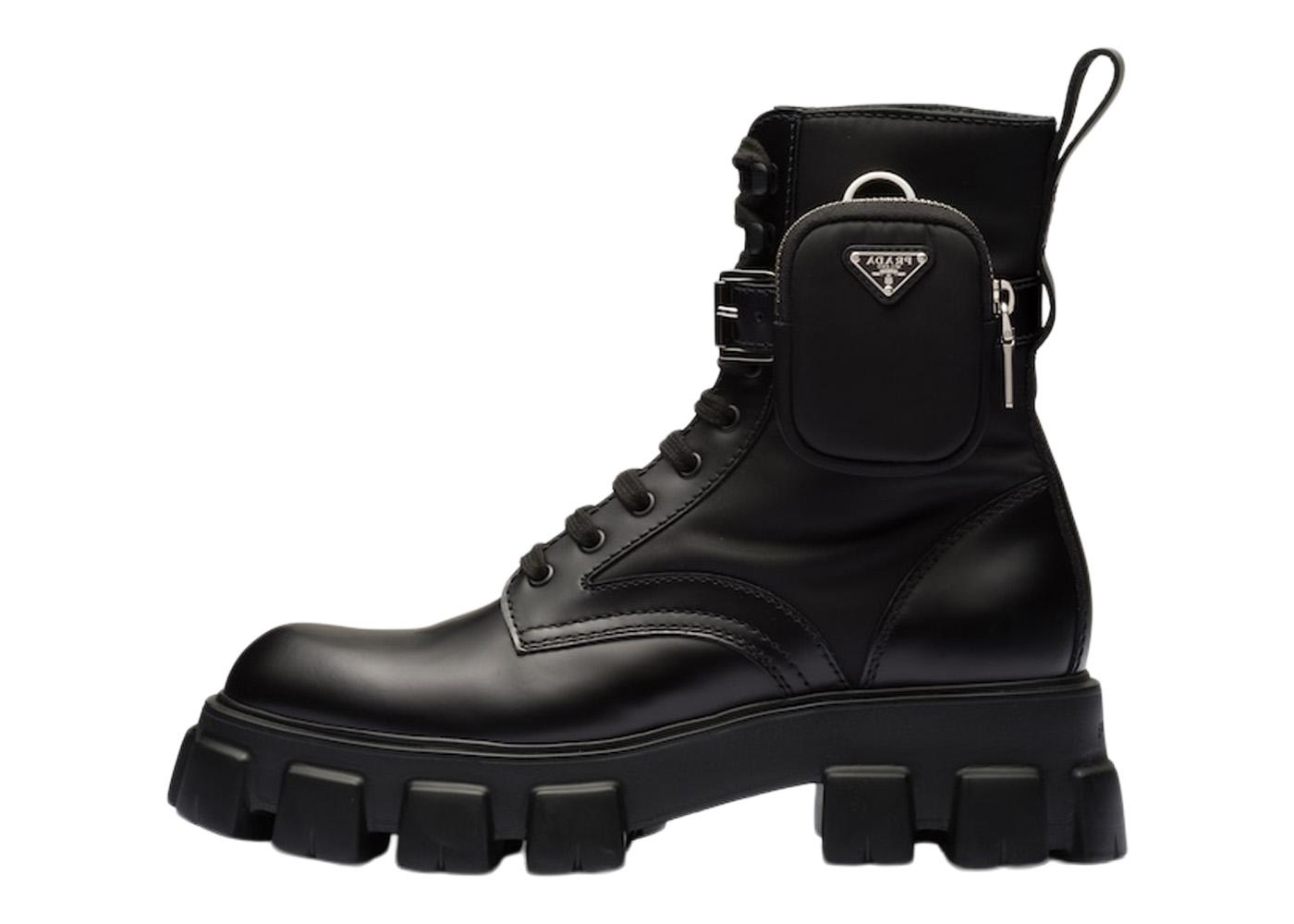 Sneakers og sko Prada Monolith 55mm Pouch Ankle Boots Black Brushed Leather And Nylon Sort | 2UE007_3LFR_F0002_F_D002, 0