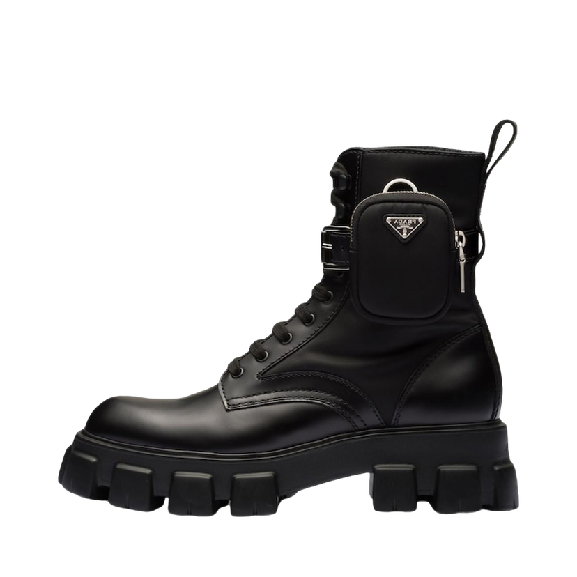 Sneakers og sko Prada Monolith 55mm Pouch Ankle Boots Black Brushed Leather And Nylon Sort | 2UE007_3LFR_F0002_F_D002