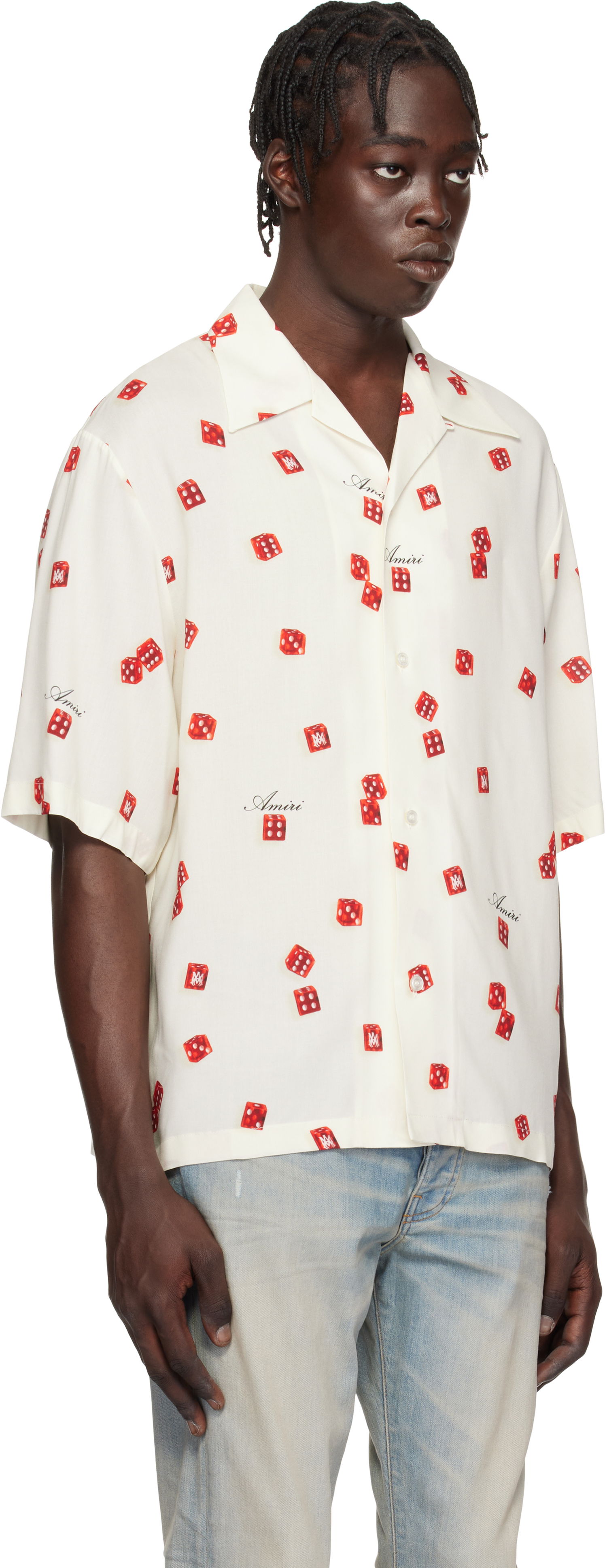 Skjorte AMIRI Dice Print Bowling Shirt Hvid | AMSTCA1093, 1