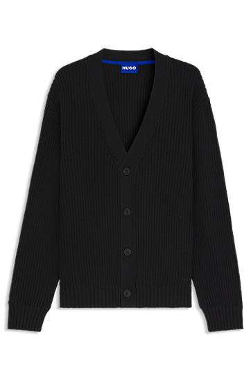 Sweater BOSS Relaxed Fit Ribbed Cardigan Sort | 50543776, 0