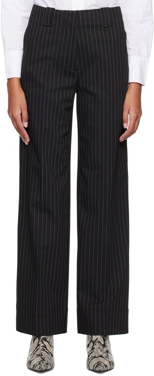 Bukser GANNI Striped Wide Leg Trousers Sort | F8232