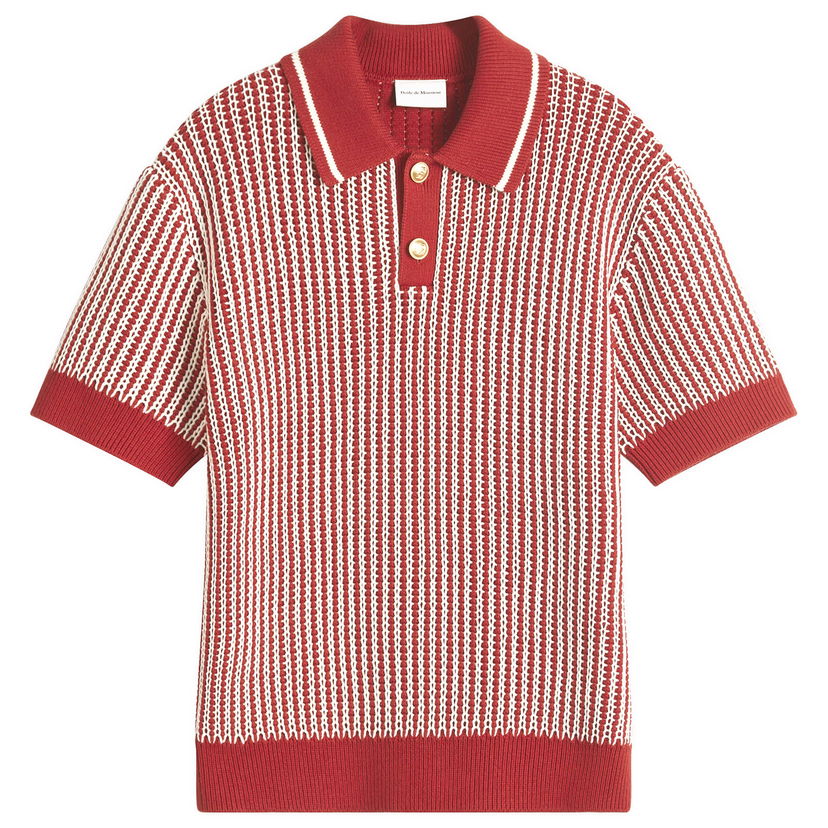 Polo skjorte Drôle de Monsieur Striped Knit Polo Shirt Rød | G-PO167-CO208-BR