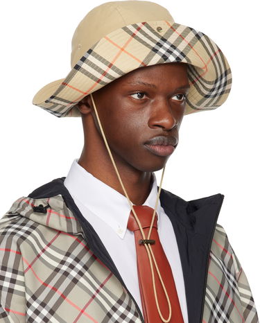 Hat Burberry Burberry Check Brim Gabardine Bucket Hat Beige | 8112365, 3