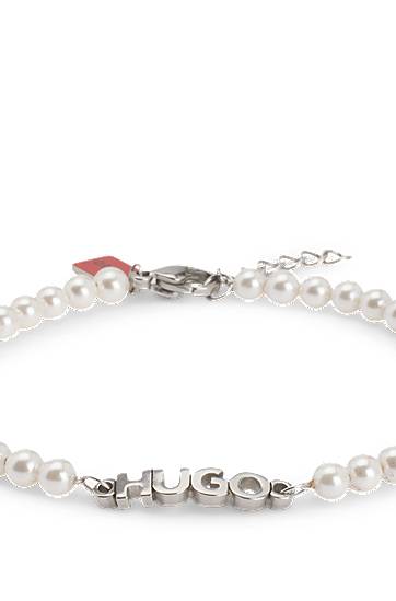 Armbånd BOSS HUGO Pearl Bracelet with Logo Hvid | 50544521, 1