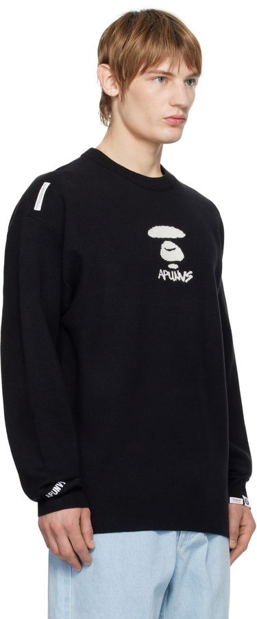 Sweater AAPE by A Bathing Ape AAPE by A Bathing Ape Moonface Logo Knit Sweater Sort | AAPKNMB371XXNBKX, 1