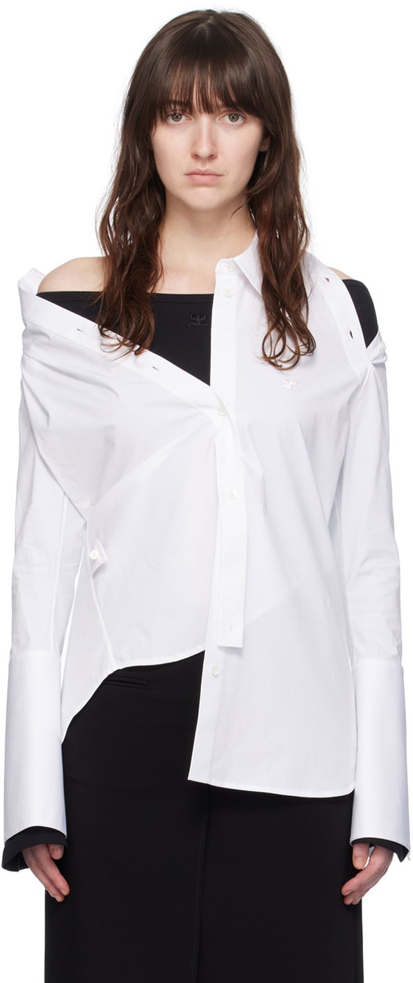 Skjorte Courrèges Modular Off Shoulder Shirt Hvid | 224CCH056CO0121
