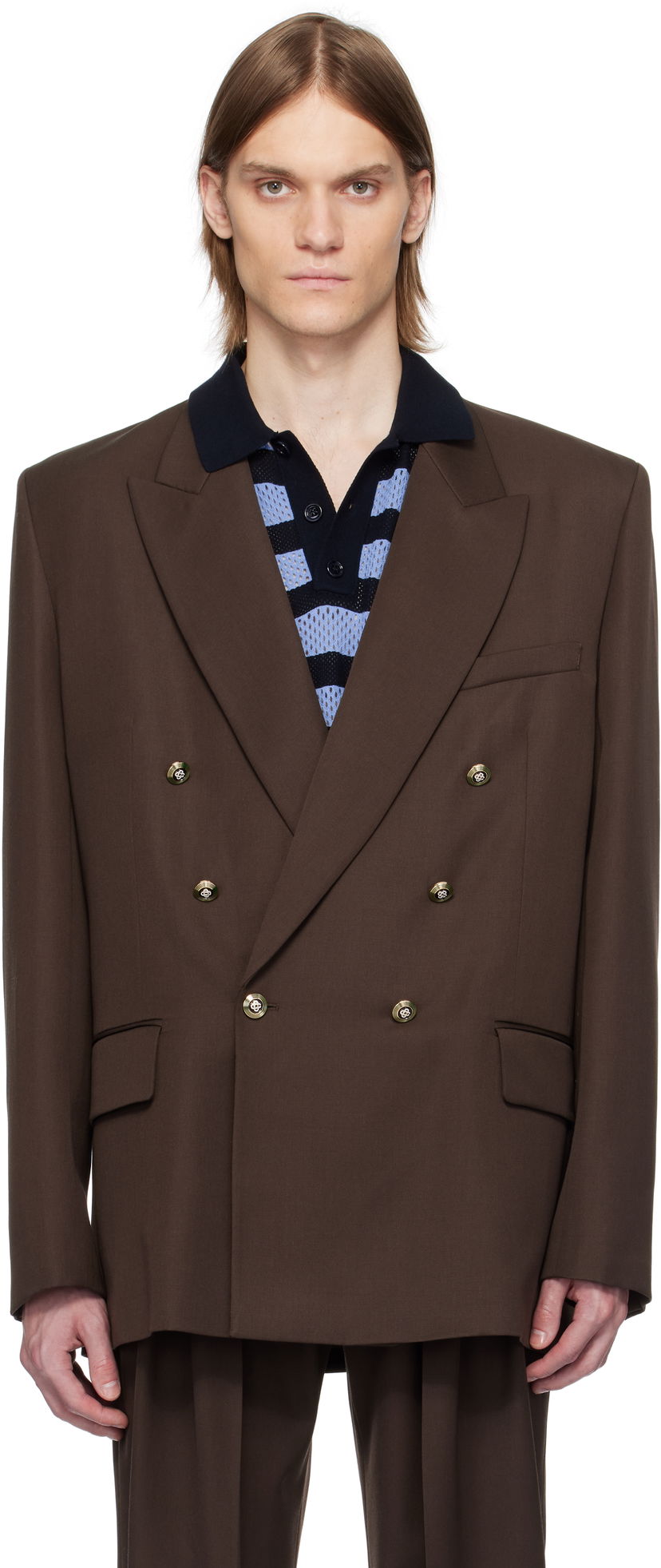 Jakke Casablanca Casablanca Wool Double Breasted Blazer Brun | MS25-JK-363-01