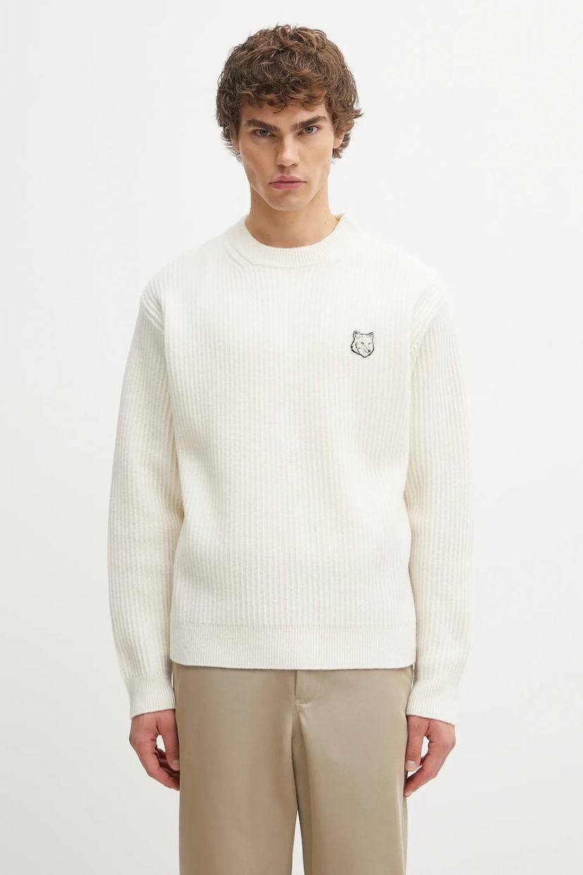 Sweater MAISON KITSUNÉ Fox Head Wool Ribbed Sweater Hvid | PM00811KT1149
