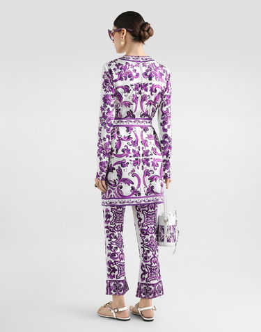 Bukser Dolce & Gabbana Dolce & Gabbana Majolica Print Silk Flare Trousers Lilla | FTAG7THPABPIP3TN, 2