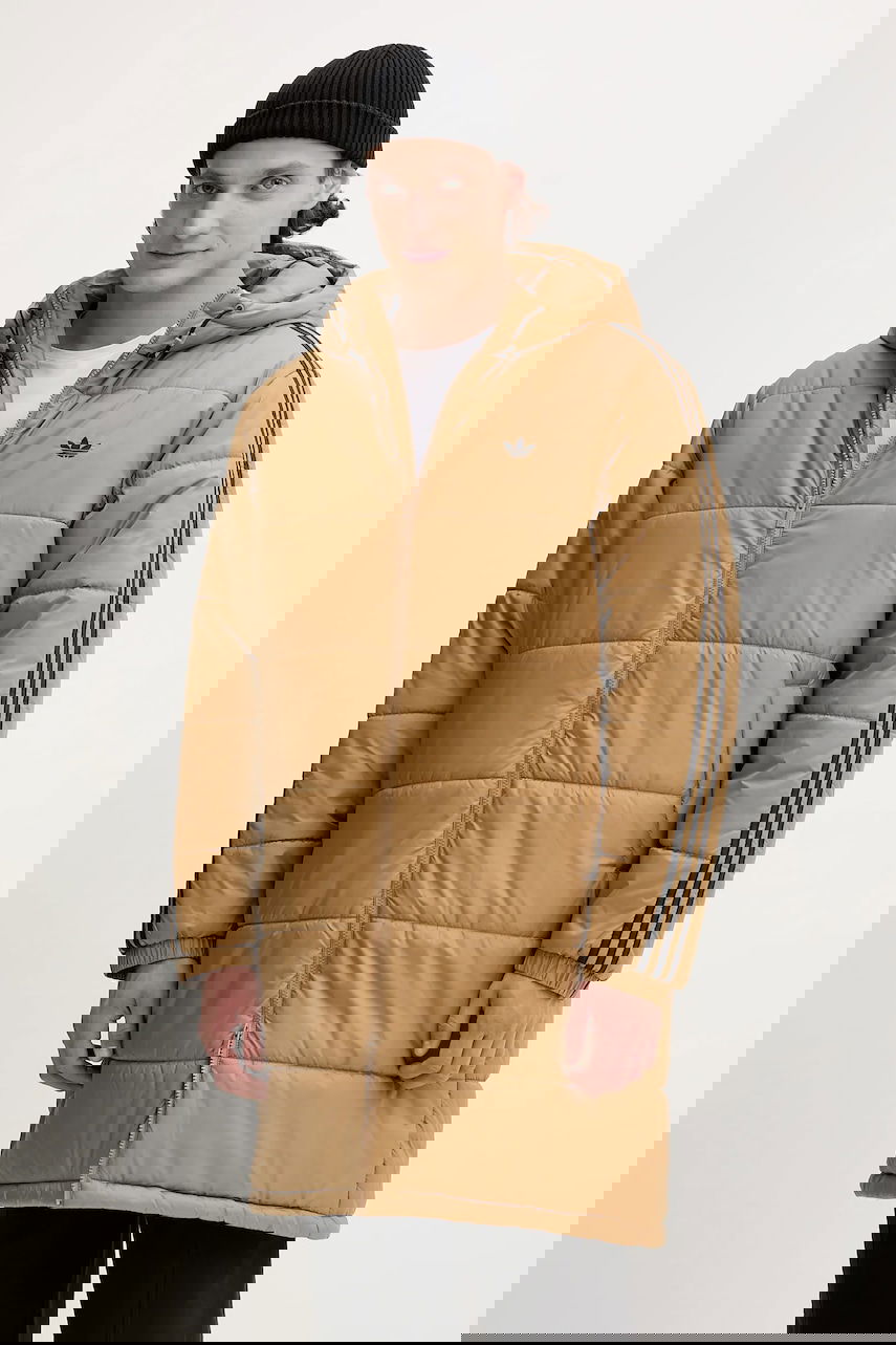 Puffer jakke adidas Originals Adicolor Padded Longline Hooded Jacket Brun | JW5847, 0
