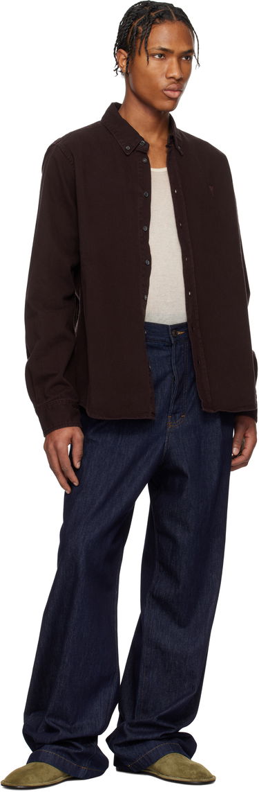 Skjorte AMI AMI Cotton Button-Down Ami de Coeur Shirt Bourgogne | USH060.DE0054, 3