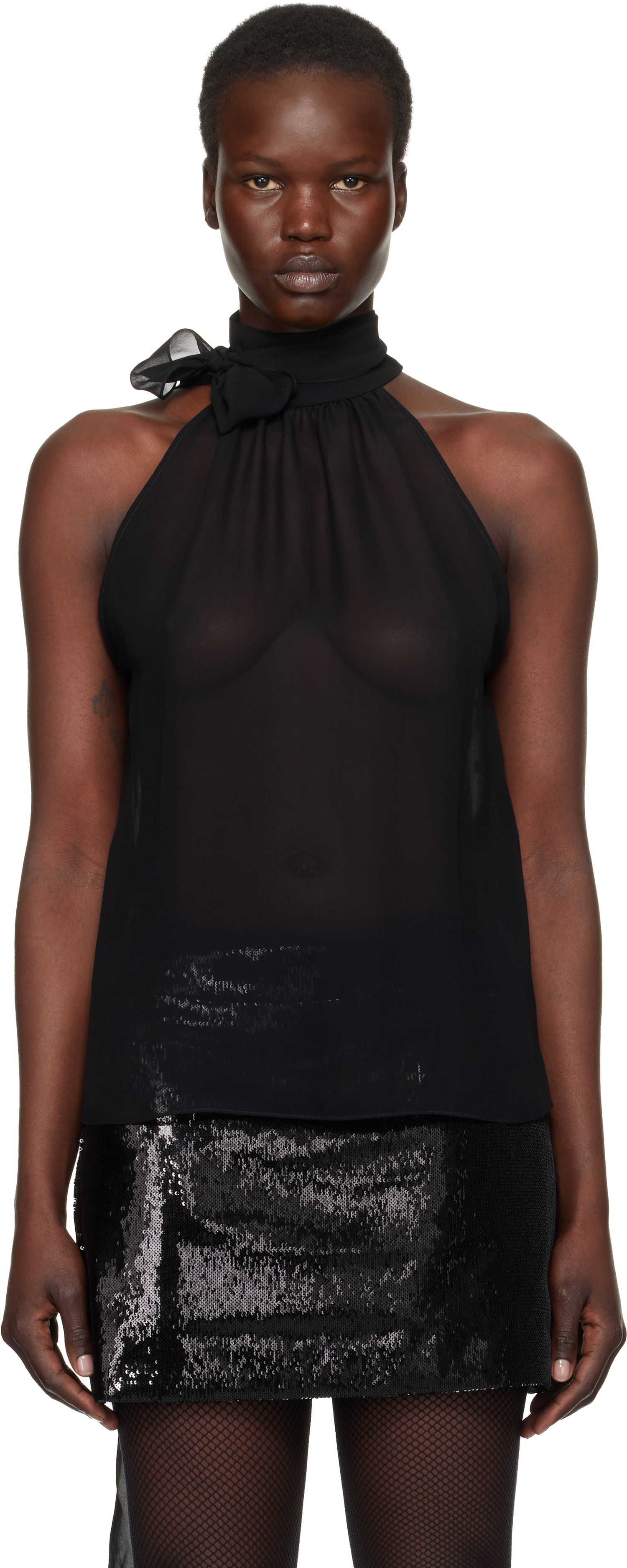 Tanktop Tom Ford Silk Georgette Sleeveless Blouse Sort | CA3291-FAX852, 0