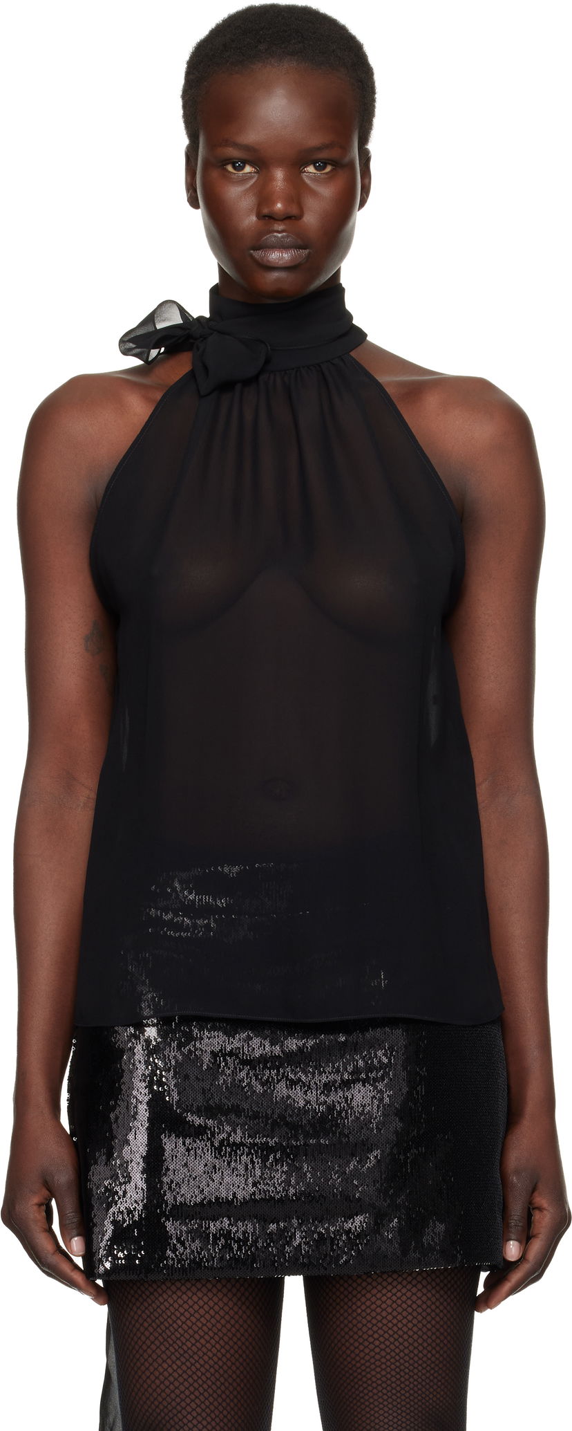 Tanktop Tom Ford Silk Georgette Sleeveless Blouse Sort | CA3291-FAX852
