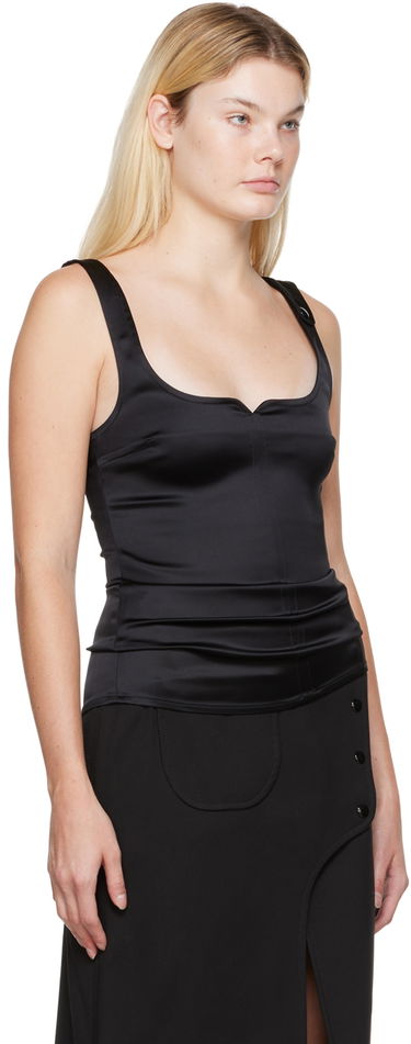 Krop Courrèges Square Neck Satin Tank Top Sort | 322CTO079AC0017, 3