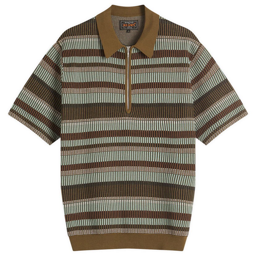 Skjorte BEAMS Men's Half Zip Knit Polo Shirt Brun | 3802-0049-156-67