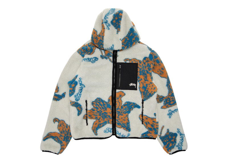 Sweatshirt Stüssy Floral Sherpa Hooded Jacket Hvid | 118482-Bone