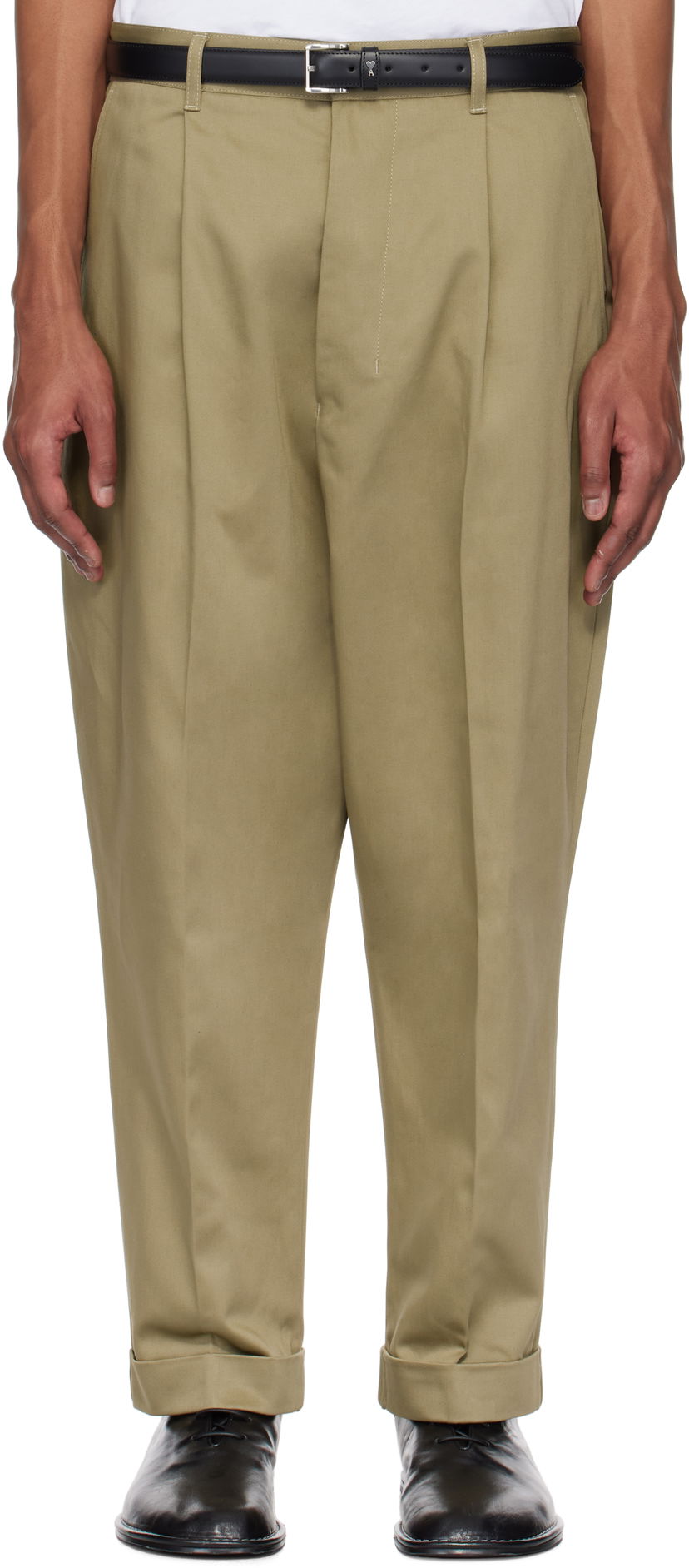 Bukser AMI AMI Paris Cotton Carrot Oversized Trousers Beige | HTR121.CO0103