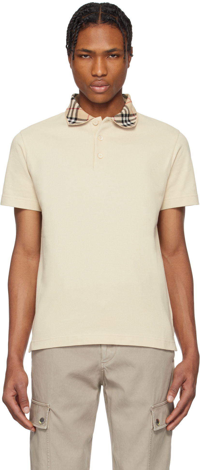 Polo skjorte Burberry Burberry Check Collar Cotton Polo Beige | 8103864
