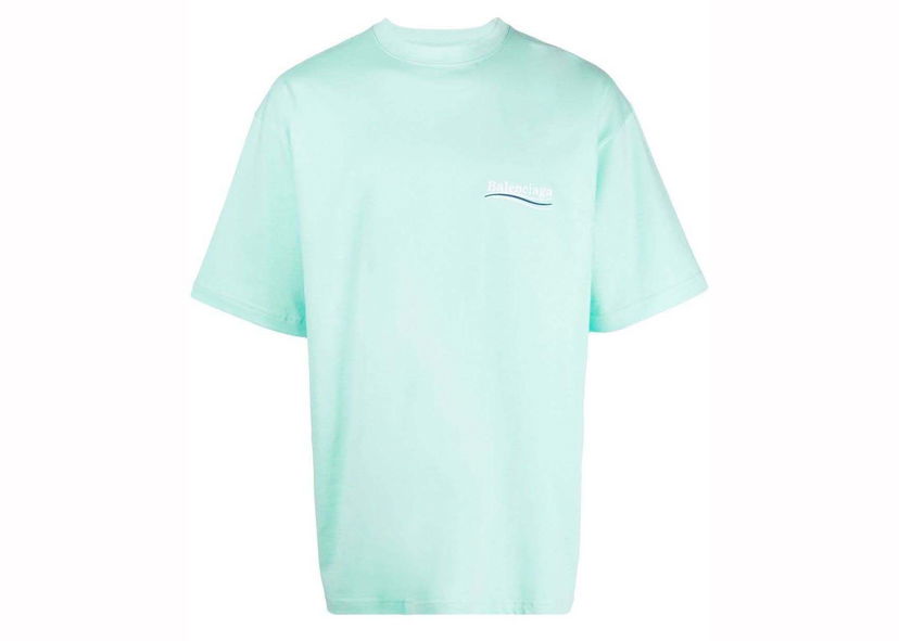 T-shirt Balenciaga Political Campaign Oversized Logo-Print T-shirt Mint Turkis | 641675TKVJ13461