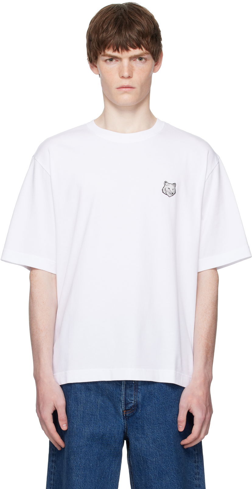 T-shirt MAISON KITSUNÉ Maison Kitsuné Fox Head Patch Comfort T-Shirt Hvid | PM00109KJ0119