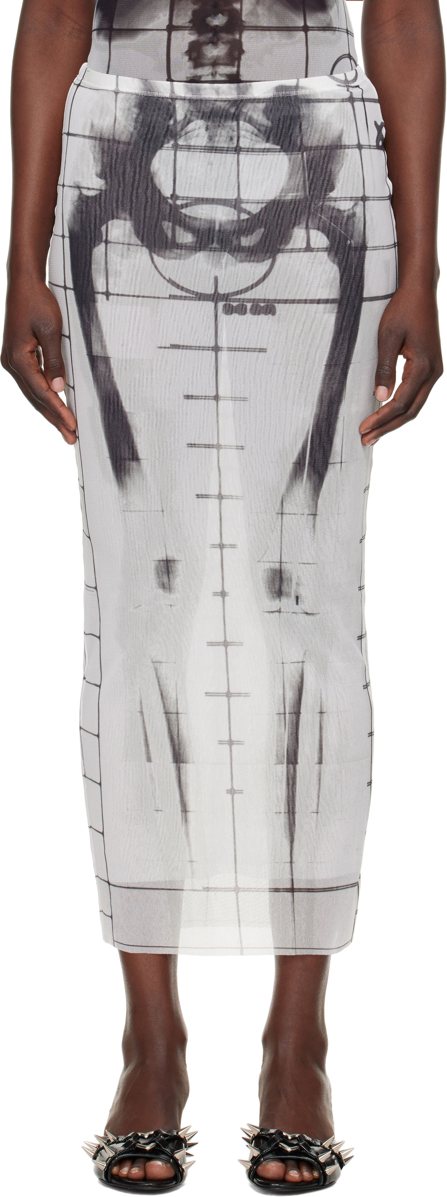 Nederdel Jean Paul Gaultier Jean Paul Gaultier 'The Squeletor' Mesh Maxi Skirt Hvid | 25/33-F-JU144-T580-0100, 0