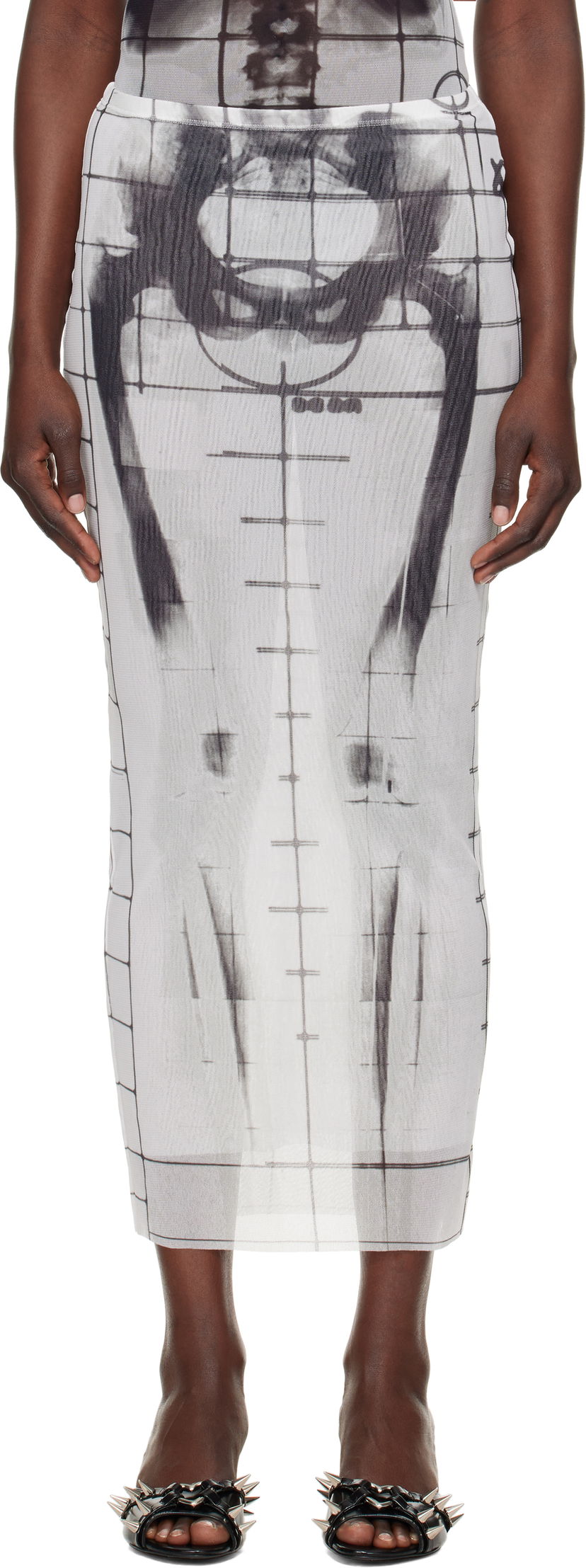Nederdel Jean Paul Gaultier Jean Paul Gaultier 'The Squeletor' Mesh Maxi Skirt Hvid | 25/33-F-JU144-T580-0100