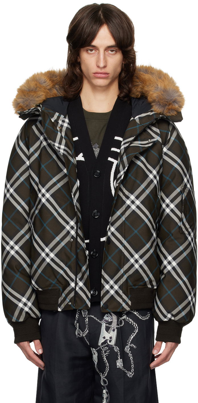 Bomberjakke Burberry Faux-Fur Trim Check Down Bomber Jacket Brun | 8091594