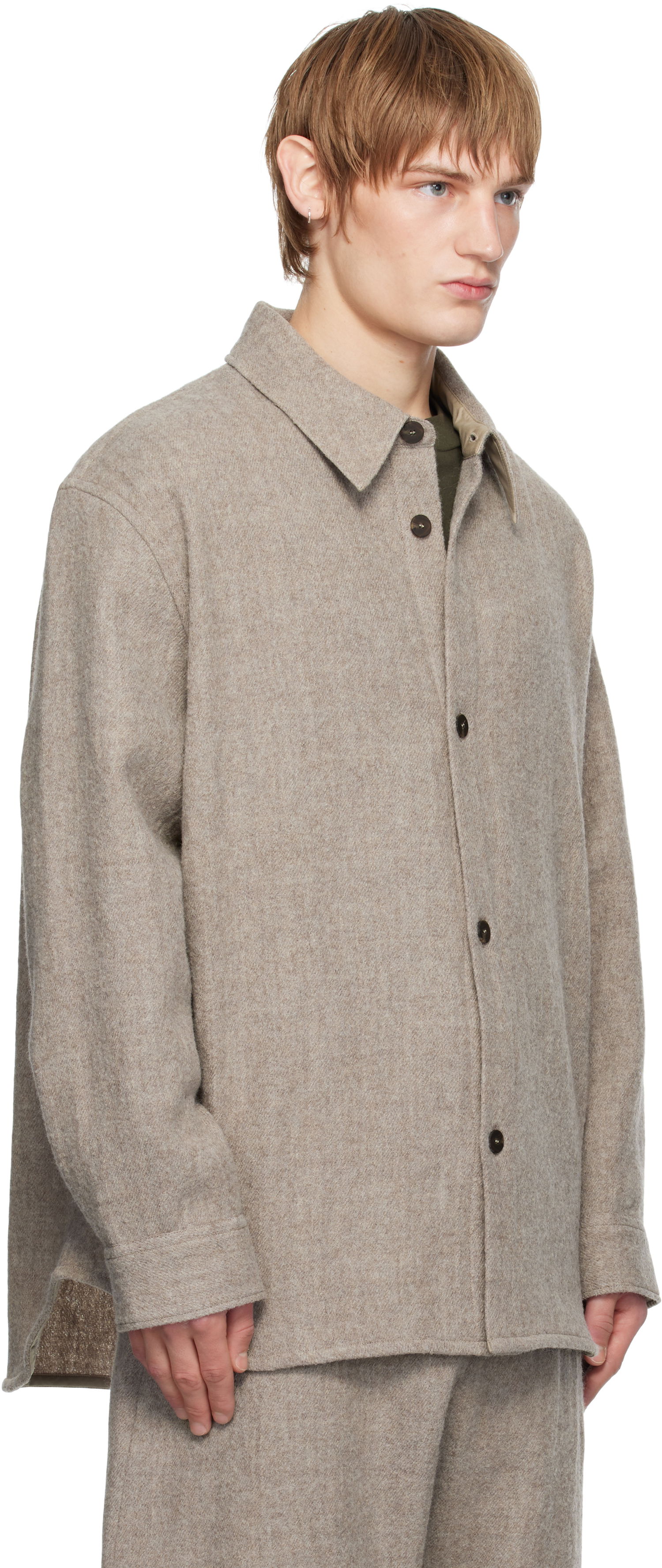 Skjorte Studio Nicholson Studio Nicholson Deck Wool Shirt Beige | DECK SNM - 1296, 1